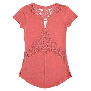 NWT Free People Peach Punch Lace Back Tee Coral Top Small boho casual
